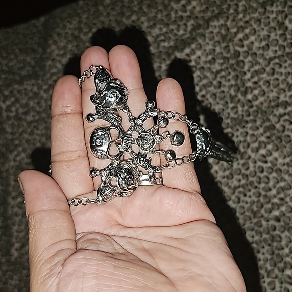 Silvertone And Black  Skeleton and Rose Bracelet - Picture 2 of 6